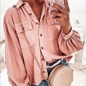 Dusty Pink Vintage Wash Button-down Top